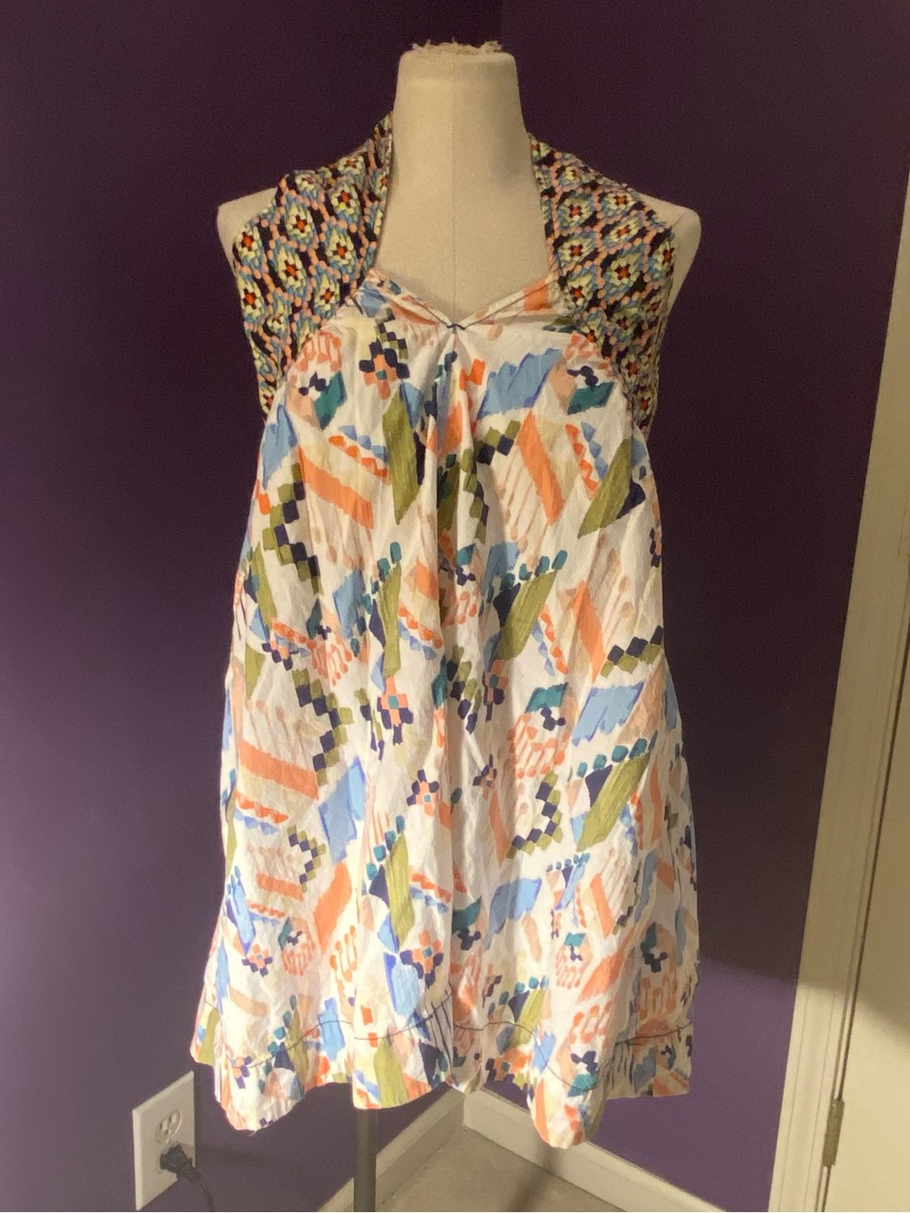 Anthropologie Maeve Mixed Abstract Print Fit & Flare Midi Dress X-Small XS Boho